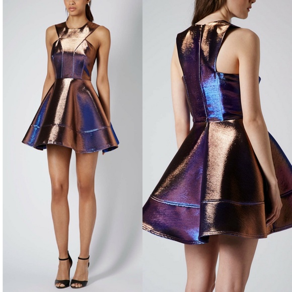 Topshop Dresses & Skirts - Topshop 2 Tone Bonded Skater Dress Metallic 4